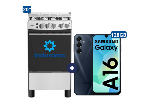 COCINA INDURAMA 20" 4 HORNILLAS CASSAT + CONEXIÓN + Celular Samsung Galaxy A16 Negro de 128 GB 6 GB RAM - CO725
