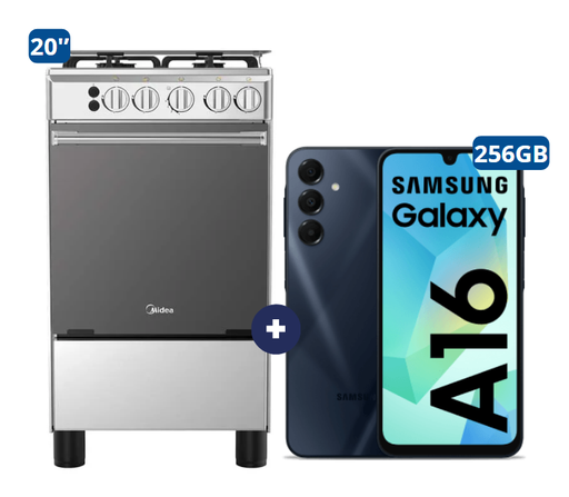 COCINA MIDEA 20"  MGS20 4 HORNILLAS HIERRO+ CONEXIÓN +  Celular Samsung Galaxy A16 Negro de 256 GB 8 GB RAM - CO726