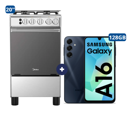 COCINA MIDEA 20"  MGS20 4 HORNILLAS HIERRO+ CONEXIÓN + Celular Samsung Galaxy A16 Negro de 128 GB 6 GB RAM - CO727