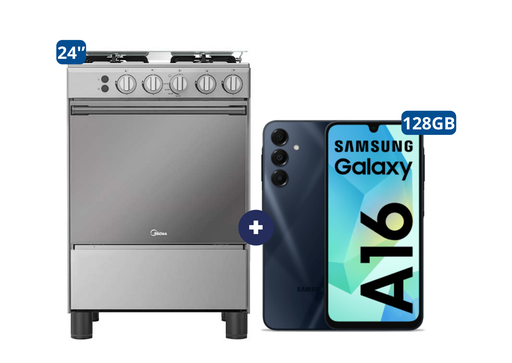 COCINA MIDEA 24" MGS24 4 HORNILLAS HIERRO+ CONEXIÓN + Celular Samsung Galaxy A16 Negro de 128 GB 6 GB RAM - CO729