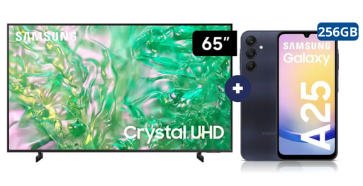 Televisor Samsung Led 65" Smart TV  65DU8000 + Celular Samsung Galaxy A25 256GB 8GB RAM Negro (COMBO) - CO734