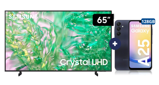 Televisor Samsung Led 65" Smart TV  65DU8000 +  Celular Samsung Galaxy A25 128GB 6GB RAM Negro (COMBO) - CO739