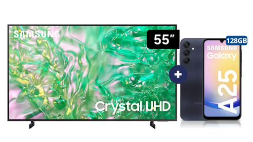 Televisor Samsung Led 55" Smart TV  55DU8000 + Celular Samsung Galaxy A25 128GB 6GB RAM Negro (COMBO) - CO740