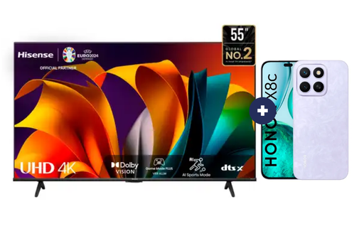 Televisor HISENSE Led 55" Smart TV 55A6N + Celular Honor X8C 6.7" 256GB 8GB RAM color Plata (COMBO) - CO742