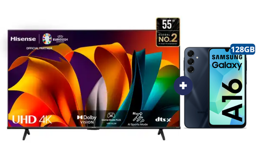 Televisor HISENSE Led 55" Smart TV 55A6N + Celular Samsung Galaxy A16 128GB 4GB RAM Negro (COMBO) - CO745