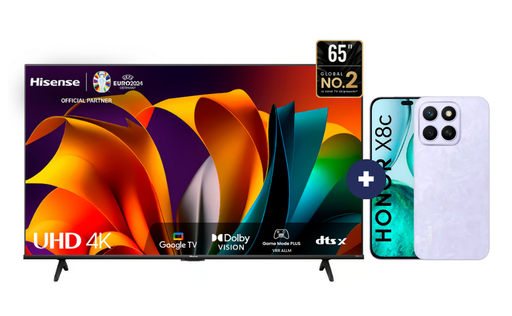 Televisor HISENSE Led 65" Smart TV 65A6N + Celular Honor X8C 6.7" 256GB 8GB RAM color Plata (COMBO) - CO747