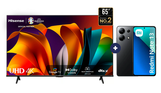 Televisor HISENSE Led 65" Smart TV 65A6N + Celular Redmi Note 13  6.67"  8GB 256GB  black (COMBO) - CO748