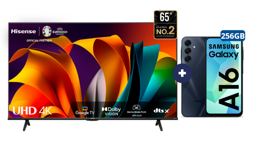 Televisor HISENSE Led 65" Smart TV 65A6N + Celular Samsung Galaxy A16 256GB 8GB RAM Negro (COMBO) - CO749