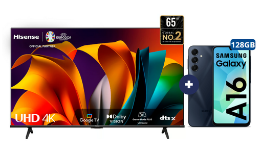Televisor HISENSE Led 65" Smart TV 65A6N +  Celular Samsung Galaxy A16 128GB 4GB RAM Negro (COMBO) - CO750
