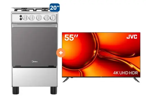 COCINA MIDEA 20" MGS20 4 HORNILLAS HIERRO CON CONEXIÓN + Televisor JVC 55" 4k UHD Android Tv - 4507097-1