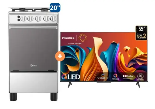 COCINA MIDEA 20" MGS20 4 HORNILLAS HIERRO CON CONEXIÓN + TELEVISOR HISENSE 55" SMART 4K UHD GOOGLE TV 55Q6N - 4507097-2