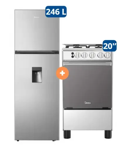 COCINA MIDEA 20" MGS20 4 HORNILLAS HIERRO CON CONEXIÓN + Refrigeradora HISENSE 246 Lts colorc/dispenser No frost  GRIS RT319WL6B - 4507097 - 9