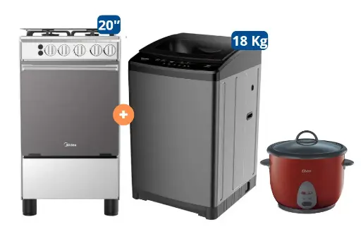 COCINA MIDEA 20" MGS20 4 HORNILLAS HIERRO CON CONEXIÓN + LAVADORA HISENSE CARGA SUPERIOR 18KG WT3W1823UT Gris + Olla arrocera Oster 1.8 Lts - 4507097 - 12