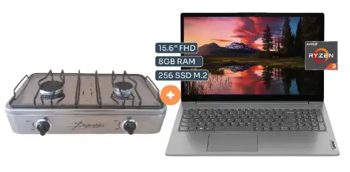 COCINA "SUPERIOR" DE MESA  2 HORNILLAS, ACERO BRILLANTE,POTENCIA 1.95KW x 2 CON CONEXIÓN + LAPTOP LENOVO V15 G4 AMN 15.6" FHD, AMD RYZEN 3 - 7320U, 8GB DDR5, 256 GB SSD   WINDOWS 11 HOME Gris. - 4507366 - 5