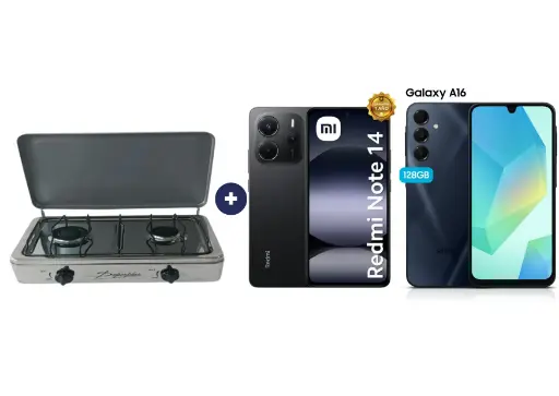 COCINA "SUPERIOR" DE MESA  2 HORNILLAS, ACERO BRILLANTE,POTENCIA 1.95KW x 2 CON CONEXIÓN + CELULAR REDMI NOTE 14   6.67"  6GB RAM 128GB Negro 
+ CELULAR SAMSUNG GALAXY A16 6.7"  4GB RAM 128GB Negro. - 4507366 - 7