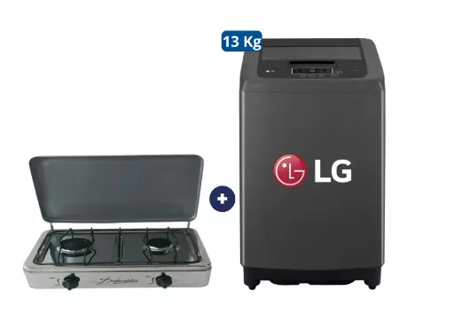 COCINA "SUPERIOR" DE MESA  2 HORNILLAS, ACERO BRILLANTE,POTENCIA 1.95KW x 2 CON CONEXIÓN + LAVADORA LG 13 KG  CARGA SUPERIOR NEGRO CLARO WT13BPBK - 4507366 - 10