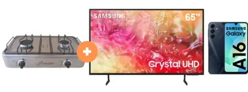 COCINA "SUPERIOR" DE MESA 2 HORNILLAS, ACERO BRILLANTE,POTENCIA 1.95KW x 2 CON CONEXIÓN + TELEVISOR SAMSUNG 65" UHD 4K SMART TV UN65DU7000  + CELULAR SAMSUNG GALAXY A16 6.7"  4GB RAM 128GB Negro. - 4507367 - 1
