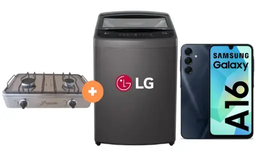 COCINA "SUPERIOR" DE MESA 2 HORNILLAS, ACERO BRILLANTE,POTENCIA 1.95KW x 2 CON CONEXIÓN + LAVADORA LG 19 KG WT19BVTB Mod 2024 Carga superior Smart Inverter  Middle Black + CELULAR SAMSUNG GALAXY A16 6.7"  4GB  128GB Negro. - 4507367 - 10