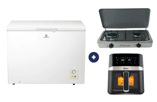 COCINA "SUPERIOR" DE MESA  2 HORNILLAS, ACERO BRILLANTE,POTENCIA 1.95KW x 2 CON CONEXIÓN + CONGELADORA INDURAMA 297Lts, CI-320BL BLANCO 
+  FREIDORA  DE AIRE DIGITAL OSTER 4 LTS CON LUZ Y VENTANA - 4507368 -  12