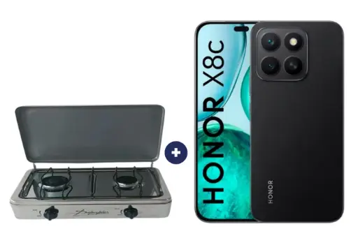 COCINA "SUPERIOR" DE MESA  2 HORNILLAS, ACERO BRILLANTE,POTENCIA 1.95KW x 2 CON CONEXIÓN + CELULAR HONOR X8C 6.77" 256GB 8GB RAM NEGRO/VERDE.