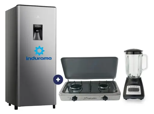 COCINA "SUPERIOR" DE MESA  2 HORNILLAS, ACERO BRILLANTE,POTENCIA 1.95KW x 2 CON CONEXIÓN + Refrigeradora Indurama Plateado 177 Lts - RI289 +  LICUADORA WHITELINE 1.5 LTS 400W VASO VIDRIO.
