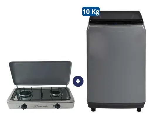 COCINA "SUPERIOR" DE MESA  2 HORNILLAS, ACERO BRILLANTE,POTENCIA 1.95KW x 2 CON CONEXIÓN + LAVADORA MIDEA 10KG Carga superior Gris  MA200W100/G-PE