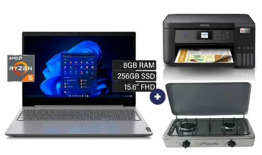COCINA "SUPERIOR" DE MESA  2 HORNILLAS, ACERO BRILLANTE,POTENCIA 1.95KW x 2 CON CONEXIÓN + LAPTOP LENOVO  V15 G4 AMN , AMD RYZEN 5 7520U (4N/8SUB),  8GB, 15.6" FHD  AMD RADEON 610M GRAPH. , 256 GB SSD  WINDOWS 11, GRIS + IMPRESORA EPSON 4260 DUPLEX.