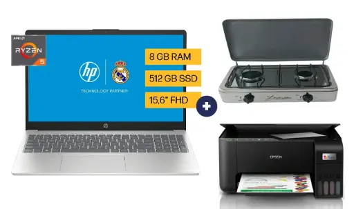 COCINA "SUPERIOR" DE MESA  2 HORNILLAS, ACERO BRILLANTE,POTENCIA 1.95KW x 2 CON CONEXIÓN + Laptop hp 15-FC00071LA RYZEN 5 7520U / 8GB/ 512GB / WINDOWS 11/ 15.6 /A14MXLA + Epson Impresora Multifuncional Inalámbrica L3250.