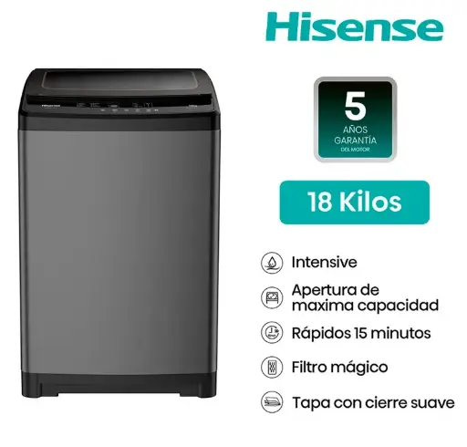 LAVADORA HISENSE CARGA SUPERIOR 18KG WT3W1823UT Gris medio