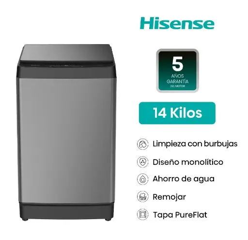 Lavadora HISENSE Carga Superior 14KG WT3K1423UT Gris medio 