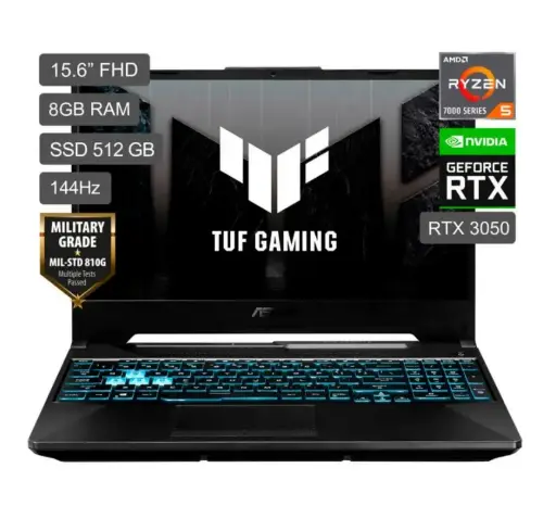 Laptop ASUS TUFF GAMING AMD Ryzen 5 7535HS /8gb ddr5/512Ggb/15.6" Fhd -144hz/Nvidia Geforce RTX3050 4gb/Windows 11 home/Graphite Black (FA506NC-HN011W).