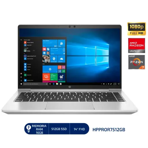 LAPTOP HP PROBOOK 14” Ryzen AMD Ryzen 7 7730U/16GB DDR4/512GB SSD/14" FHD/AMD RADEON GRAPHICS /Windows 11PRO /COLOR:PLATA NATURAL(445 G10) - HPPROR7512GB