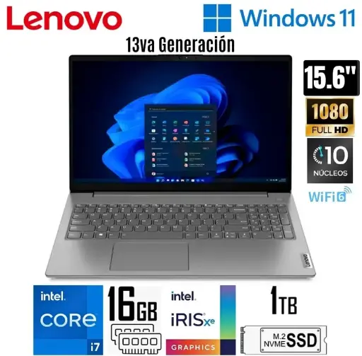 LAPTOP LENOVO V15 G4 IRU Intel® Core i7-1355U /16GB DDR4 1 TB SSD/15.6"FHD /Windows 11 /IRON GREY(GRIS) (83A100ESLM) 