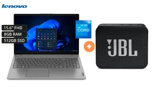 LAPTOP LENOVO V15 G4 IRU, 15.6" INTEL CORE I5 13420H, 8GB, 512GB SSD, Intel® UHD Graphics for 13th Gen Intel®, WINDOWS 11, IRON GREY + Parlante JBL GO ESSENTIAL Negro 