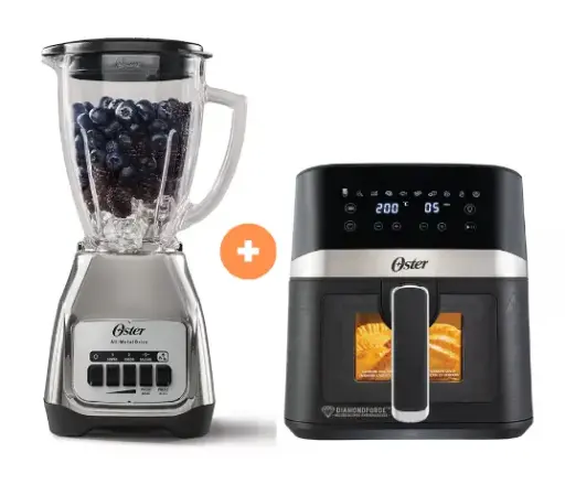 LICUADORA OSTER KALIMAN  2 VEL. VASO VIDRIO 1.5 LT  C.NIQUEL,  BLSTKAG-NPB-053  + FREIDORA  DE AIRE DIGITAL OSTER 4 LTS CON LUZ Y VENTANA  