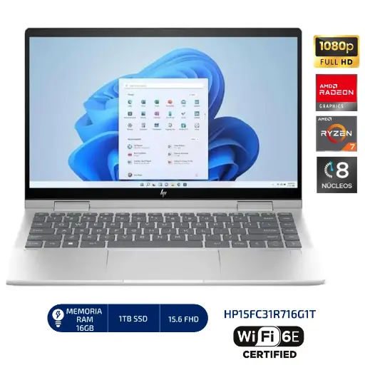 LAPTOP HP 15-FC0031LA AMD RYZEN 7 7730U, 16GB (2x8GB)(DDR4), 1TB SSD, 15.6"FHD, WINDOWS 11 HOME, COLOR: Plateado natural - HP15FC31R716G1T