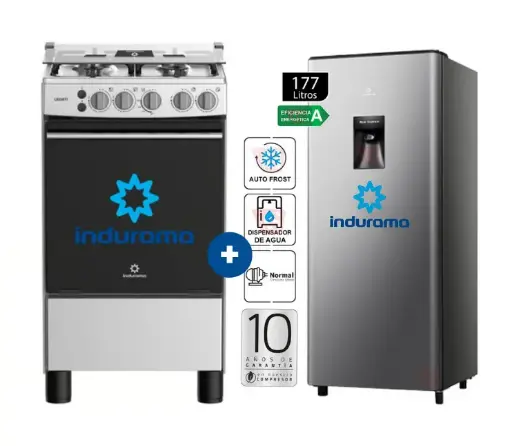 COCINA INDURAMA 20" 4 HORNILLAS CASSAT CON CONEXIÓN + REFRIGERADORA INDURAMA RI-289 176 LTS - 4507077-4
