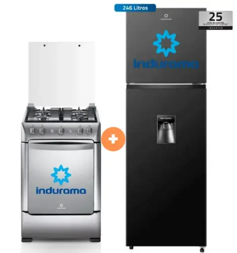 Cocina Indurama 24'' 4 Hornillas Granada Con Conexión + Refrigeradora INDURAMA RI-389DNI  246 lts INVERTER CON DISPENSADOR Negro - 4504494 - 10