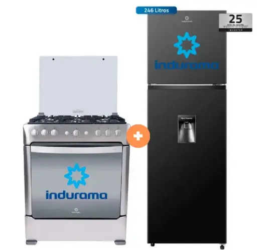 COCINA INDURAMA 30" 6H PARMA Con Conexión + Refrigeradora INDURAMA RI-389DNI  246 lts INVERTER CON DISPENSADOR Negro - 4504510 - 3