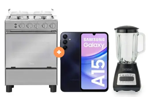 COCINA MIDEA 24" MGS24 4 HORNILLAS HIERRO CON CONEXIÓN + Celular Samsung Galaxy A15 Negro de 256 GB 8 GB RAM + LICUADORA WHITELINE 1.5 LTS 400W VASO VIDRIO - 4507185-2