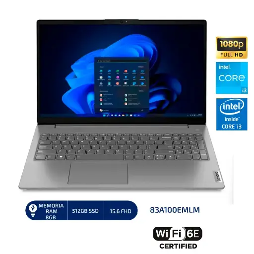 LAPTOP LENOVO V15 G4 IRU, 15.6"Intel® Core™ i3 1315U, 8GB, 512GB SSD, Intel® UHD Graphics for 13th Gen Intel®, WINDOWS 11, IRON GREY WIFI6. (83A100EMLM)