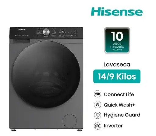 Lavaseca Hisense 14/9 kg carga frontal, SECADO CON Bomba de calor, c/Wifi,  WD3S1443BT 