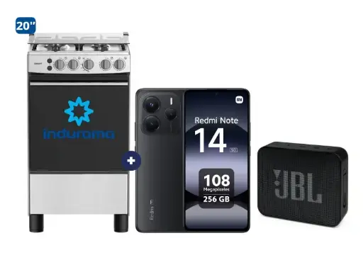 COCINA INDURAMA 20" 4 HORNILLAS CASSAT + CONEXIÓN +Celular Redmi Note 14  6.67"  8GB 256GB  black + PARLANTE JBL GO BLUETOOTH NEGRO - 4507077 - 3