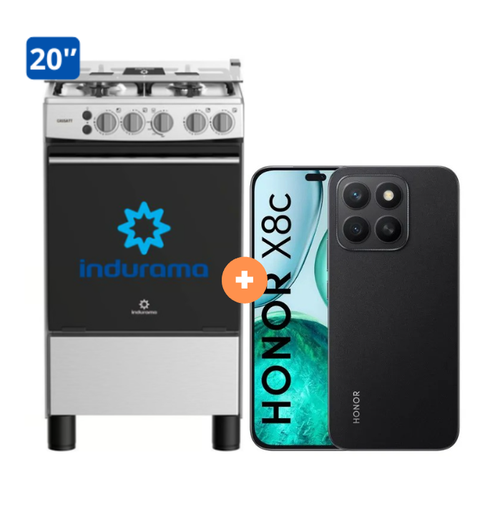 COCINA INDURAMA 20" 4 HORNILLAS CASSAT CON CONEXIÓN + Celular Honor X8C 8gb, 256GB  Color Midnigth Black / Moonligth White -  4507177 - 1