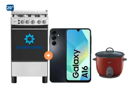 COCINA INDURAMA 20" 4 HORNILLAS CASSAT CON CONEXIÓN + Celular Samsung Galaxy A16 Negro de 128GB 4GB RAM + OLLA ARROCERA OSTER 1.8 LTS - 4507177 - 4