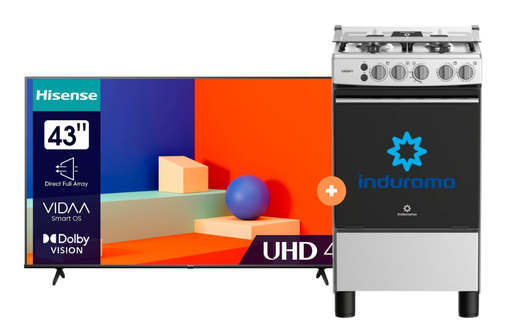COCINA INDURAMA 20" 4 HORNILLAS CASSAT + Televisor HISENSE 43" Smart 43A6K 4K UHD Vidaa - 4507177- 7
