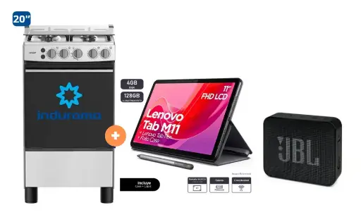 COCINA INDURAMA 20" 4 HORNILLAS CASSAT + CONEXIÓN + Tablet Lenovo TB330FU Tab M11 11" WUXGA (1920x1200) IPS 400nits,90HZ WIFI 4GB 128GB Lapiz y Funda + PARLANTE JBL GO BLUETOOTH NEGRO - 4507177- 10