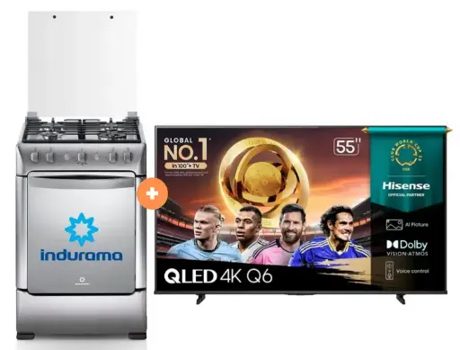 Cocina Indurama 24'' 4 Honillas Granada Con Conexión Gratis + TELEVISOR HISENSE QLED 55" UHD SMART TV 55Q6QV VIDDA MOD.2025 - 4504494 - 2