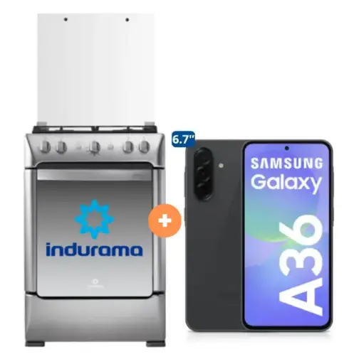 COCINA INDURAMA 24" 4 HORNILLAS GRANADA CON  CONEXIÓN + Celular Samsung Galaxy  A36 6.7" 6GB RAM 128GB Negro 5G - 4504494 - 5