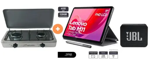 COCINA "SUPERIOR" DE MESA 2 HORNILLAS, ACERO BRILLANTE,POTENCIA 1.95KW x 2 CON CONEXIÓN + Tablet Lenovo TB330FU Tab M11 11" WUXGA (1920x1200) IPS 400nits,90HZ WIFI 4GB 128GB Lapiz y Funda + PARLANTE JBL GO BLUETOOTH NEGRO - 4508029 - 11